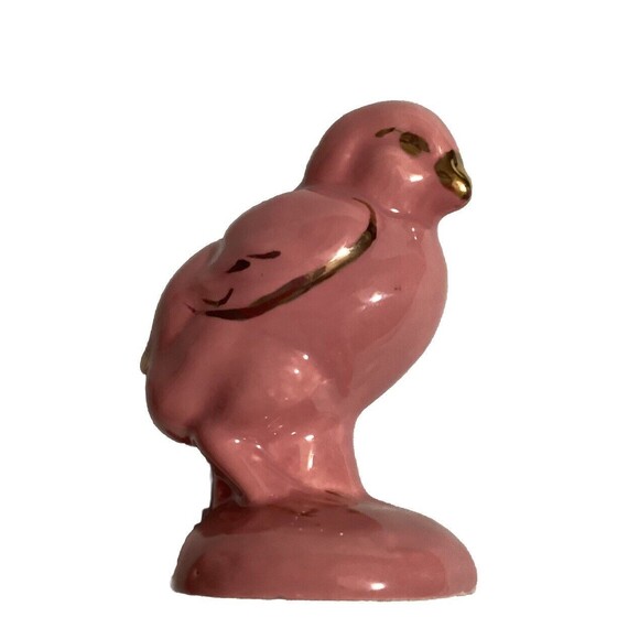 Baby Chick Mid Century Modern Bird Figurine Pink with Gold Details Hand Painted - Picture 1 of 11